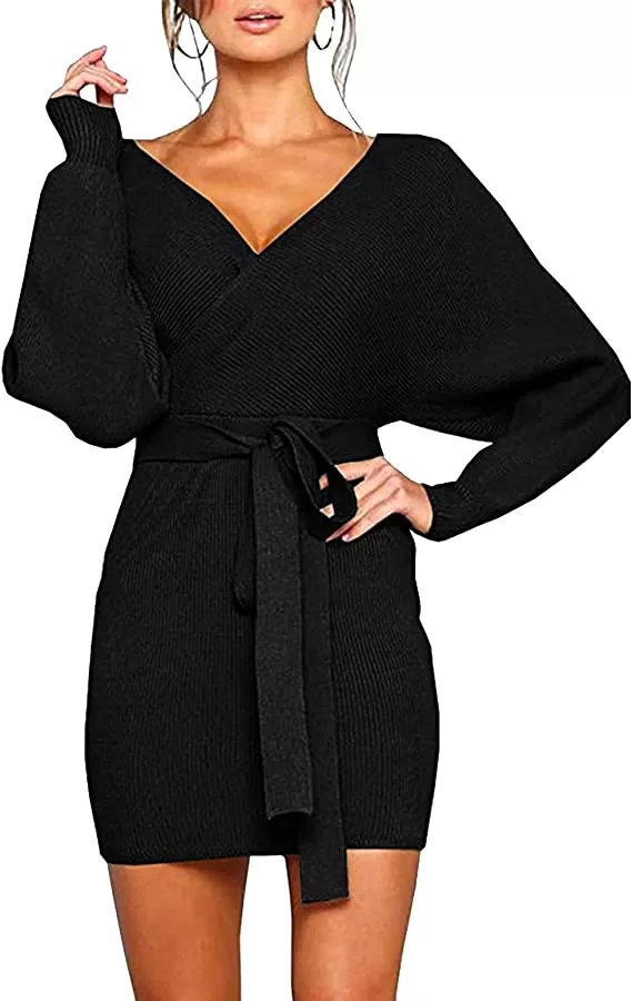 Long Sleeve Backless Knit Sweater Mini Dress Amazon