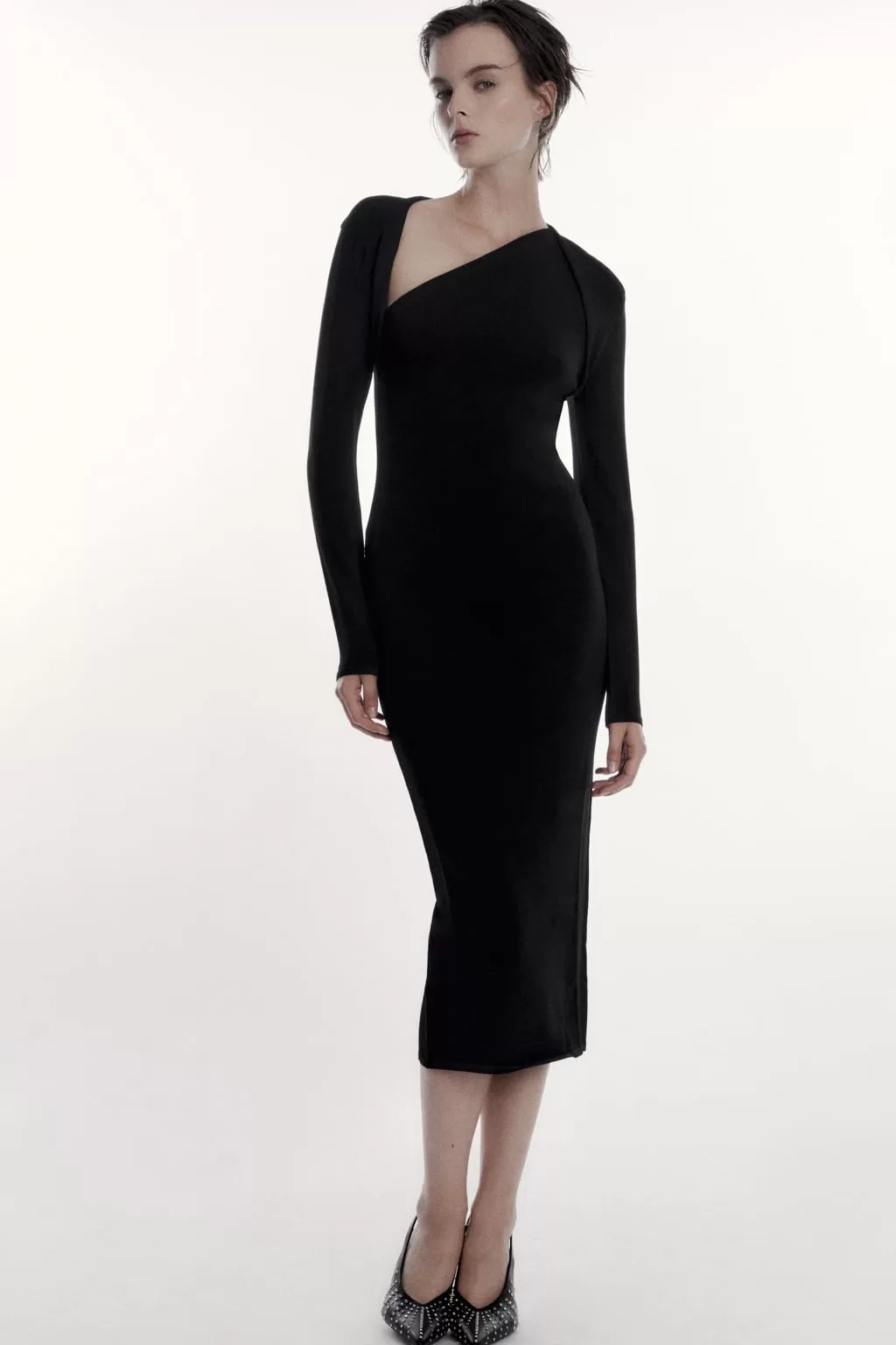 Asymmetric Neckline Knit Dress Zara