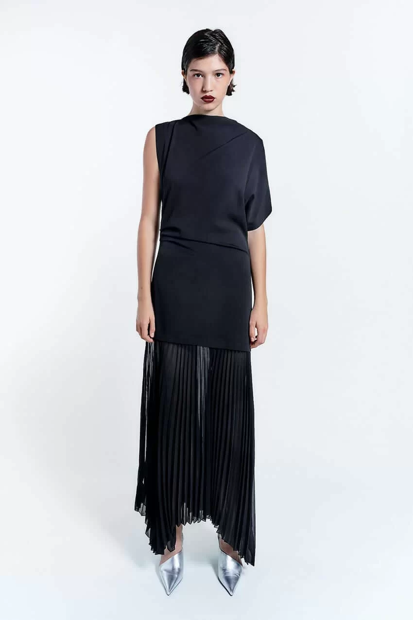 Zara Ruched Pleated Dress Limited Edition