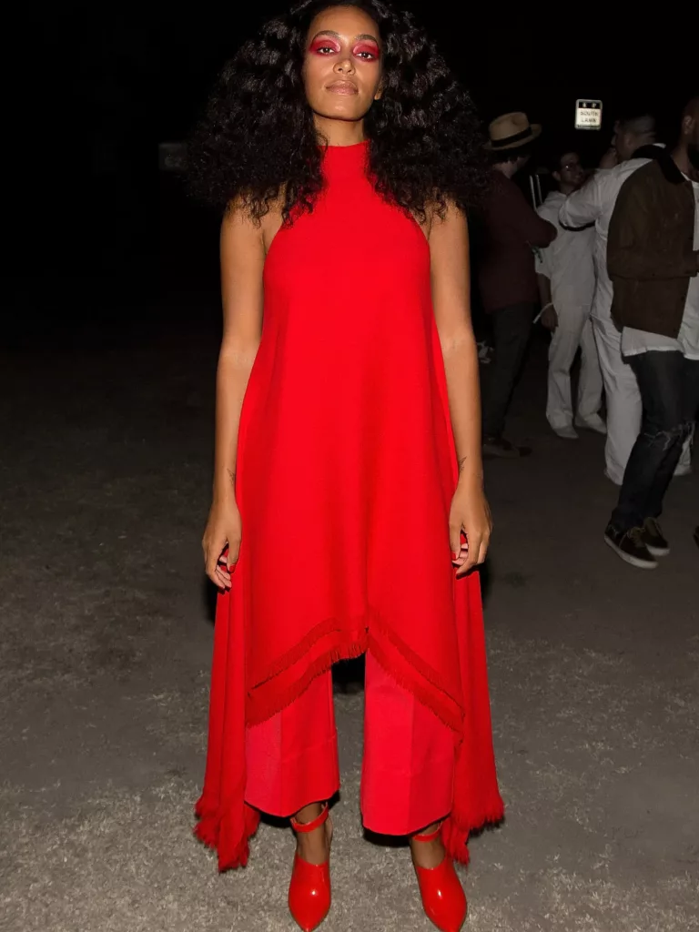 Solange Knowles wearing monochrome Red outfit