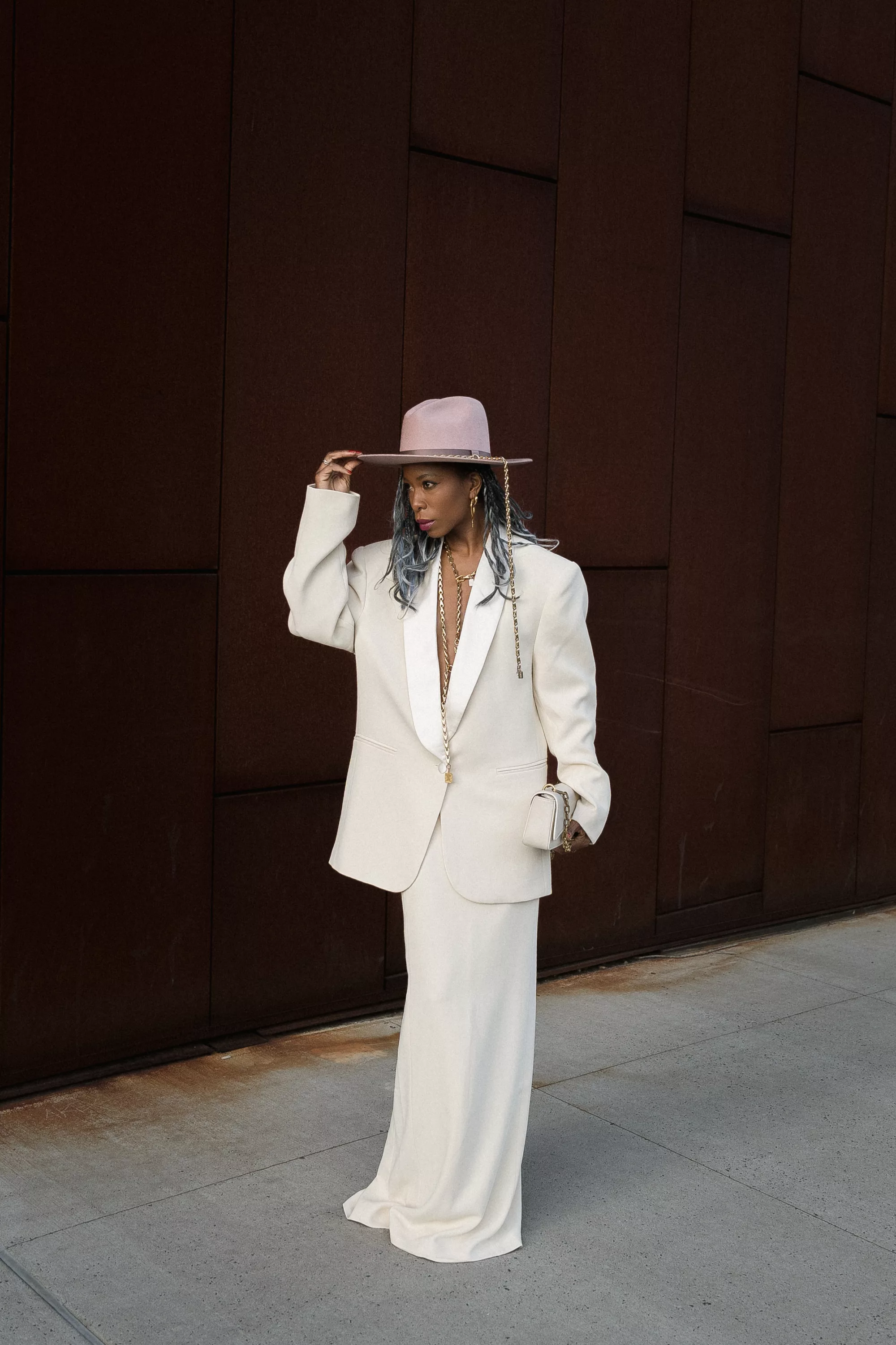 woman wearing white skirt suit - opalbyopal 